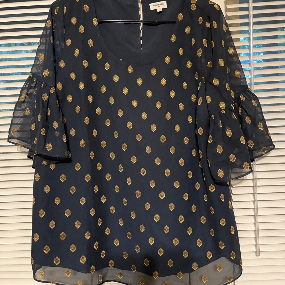 Navy Blouse with Gold